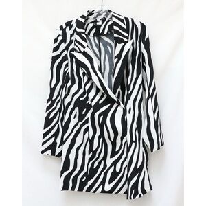 H&M double-breasted loose fit blazer jacket oversized coat zebra print Small
